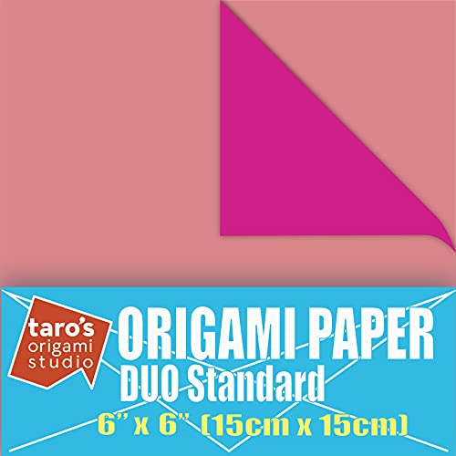 [Taro's Origami Studio] Duo Rose/Pink (Diffrent Colors On Each Side) Double Sided Standard 6 Inch (15 cm) Kami Paper with Color Change Patterns, 50 Sheets (Made in Japan) - color: Rose/Pink