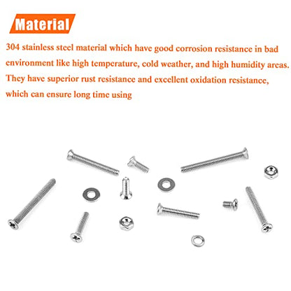 HELIFOUNER 560 Pieces M2.5 x 4mm /6mm /8mm /10mm /12mm /16mm /20mm, Phillips Countersunk Head Machine Screws, Metric Screws Bolts Washers Nuts Kit, 304 Stainless Steel - size: M2.5, style: Phillips Countersunk Head