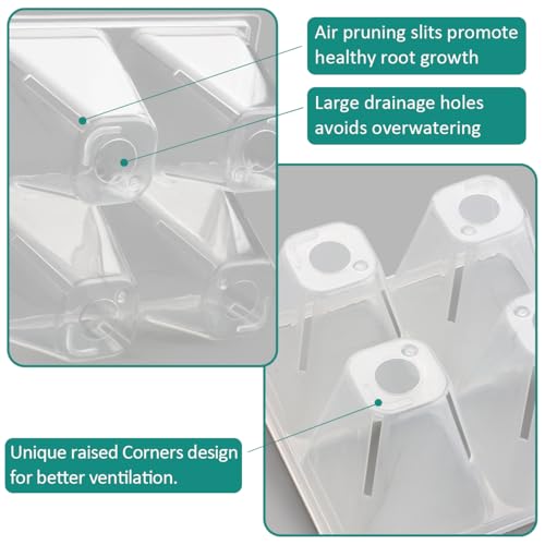 RooTrimmer 5 Pack Heavy Duty 1020 Trays and 40 Pack Clear 4 Cell Seed Starter Trays with Large Drainage Holes, Easy Transplant - for Seed Germination & Plant Propagation (5 Sets)