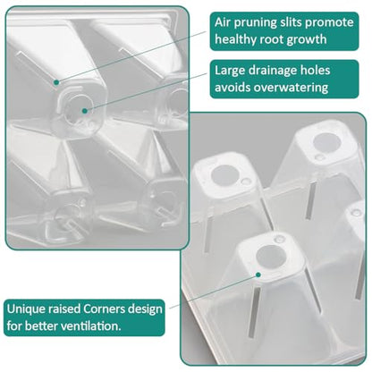 RooTrimmer 5 Pack Heavy Duty 1020 Trays and 40 Pack Clear 4 Cell Seed Starter Trays with Large Drainage Holes, Easy Transplant - for Seed Germination & Plant Propagation (5 Sets)