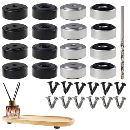 Pallet Metal Feet with Screws, 13/16" W x 3/8" H Butcher Block Non Slip Pads for Wood, Bamboo Cutting Board (Black and Silver),(Set of 16) - color: 8p Black+8p Silver