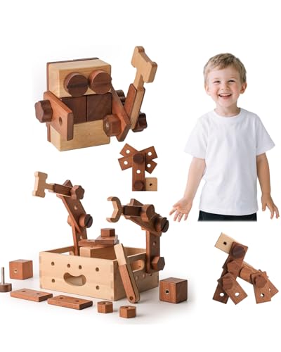 Kids Tool Set | Wooden Toy Building Blocks with Construction Tool Kit | Wood Blocks Nuts Bolts Hammer Screwdriver in a Box (32 pcs) for Boys & Girls