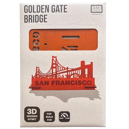 Little & Wood: Woodlet: Medium - Golden Gate Bridge - Orange, 3D Wooden Kit-Set, Landmark Construction Puzzle, Pop Build Fun, Easy Assembly, Ages 6+ - style: Golden Gate Bridge
