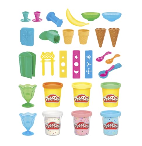 Play Doh Kitchen Creations Ice Cream Party Set with 22 Tools & 6 Colors, 2-Ounce Cans, Back to School Classroom Supplies, Preschool Toys, Ages +3 (Amazon Exclusive)