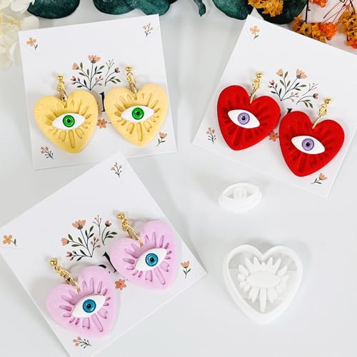 Xaekicr 4PCS Polymer Clay Cutters Set - Eye, Strawberry, Clover Heart Shape Clay Earring Cutters for DIY Jewelry Making, Clay Tools and Polymer Clay Molds - color: 2A color