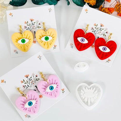 Xaekicr 4PCS Polymer Clay Cutters Set - Eye, Strawberry, Clover Heart Shape Clay Earring Cutters for DIY Jewelry Making, Clay Tools and Polymer Clay Molds - color: 2A color