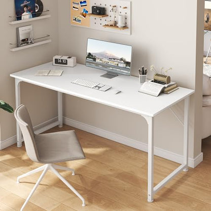 Huuger Computer Desk, 55 Inch Home Office Desk, Gaming Writing Work from Home Study Desk, Large Legroom, Sturdy Metal Frame, Modern Simple, White - color: White, size: 54inch