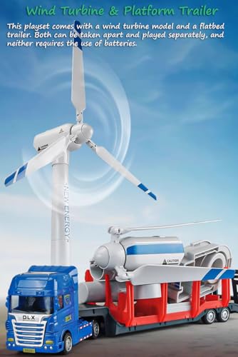 Miracland Wind Turbine Model & Flatbed Trailer Playset, Large Size Wind-up Generator Model Trail Transporter Science Kit