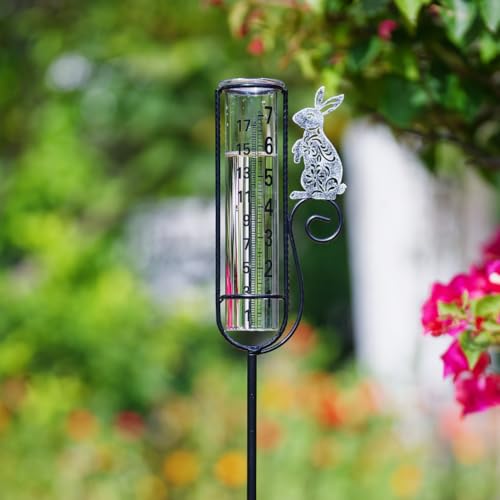 Stargarden Rain Gauge Outdoor, Rabbit Rain Gauge with Metal Stake - color: grey rabbit