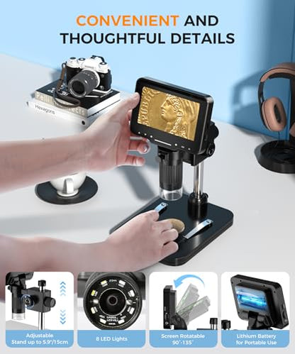 PalliPartners Digital Microscope for Coins with Light HD Screen - color: Bright black