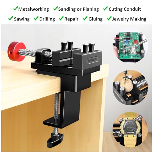 ArtyMaster Mini Drill Press Vise with Rubber Soft Jaws, 0-2.48" Clamping Range Mini Vice Clamp for Crafts, Jewelry Making, Modeling and Repairs, Precision Aluminum Small Vise for Small Projects - style: Mini Vise+C-clamp