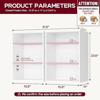 FIMELLO 31.6’’W*11’’D*23.6’’H Sewing Storage Cabinet Wall Mounted, Craft Storage Cabinet with Adjustable Shelf, Hobby Storage Cabinet, Craft Shelving for Sewing Organization, Display Shelf, White - size: 15.8’’W * 2pcs