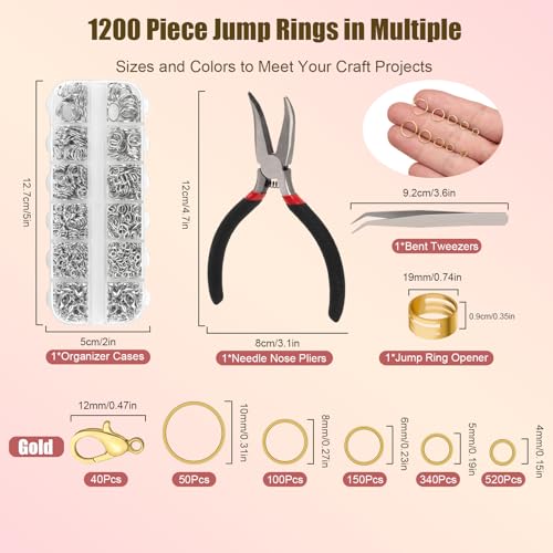 Amrules 1200 Pcs Jump Rings, Jewelry Making Kit, Silver - color: Silver