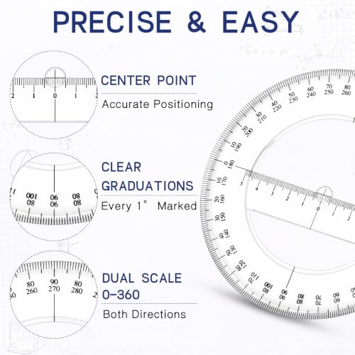 2 Pack 360 Degree Protractor, 6 Inch Multifunctional Drawing Ruler, Classic - style: Classic