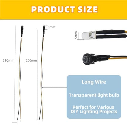 20PCS 12V 5mm Pre-Wired Yellow LED Diodes with Resistor, Includes 20 Black Mounts & 5-Meter Tape, for Turn Signal Indicators, Equipment Warning Lights, and Caution Signs - color: Yellow