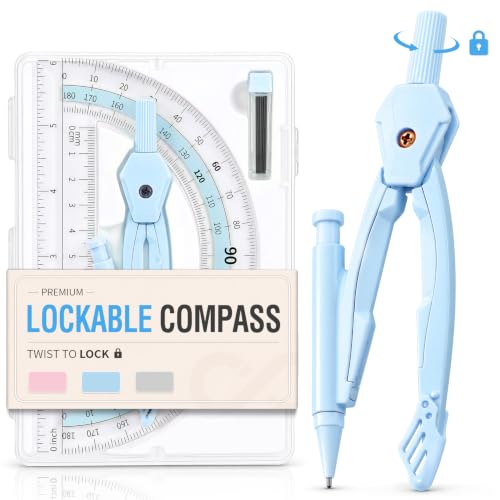 Sooez Metal Lockable Compass and Protractor Set, Compass Drawing Tool - color: Blue