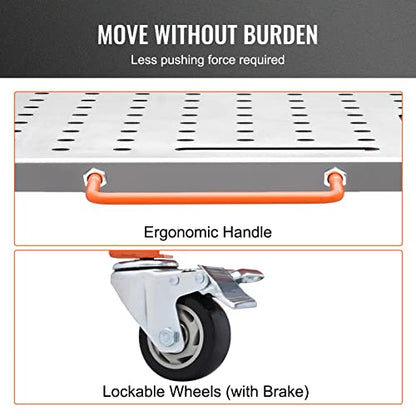 VEVOR Welding Table 36"x18", 1200lbs Load Capacity Steel Welding Workbench Table on Wheels, Portable Work Bench with Braking Lockable Casters, 4 Tool Slots, 5/8-inch Fixture Holes, Tool Tray
