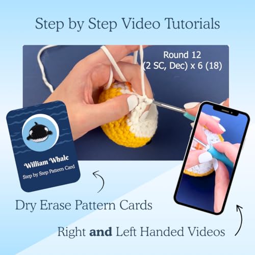 KelliDream Magic Circle Tool Inclusive Learn to Crochet Kit for Beginners; Step-by-Step Video Tutorials; All Supplies to Make Cute Amigurumi (Whale) - color: Whale