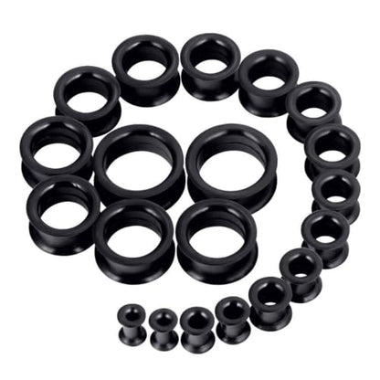 Oyaface 20 PCS Piercing Tunnel Set Soft/Hard Silicone Flesh Ear Plugs 2g-25mm Flexible Ear Stretching Gauge Expander - color: Black
