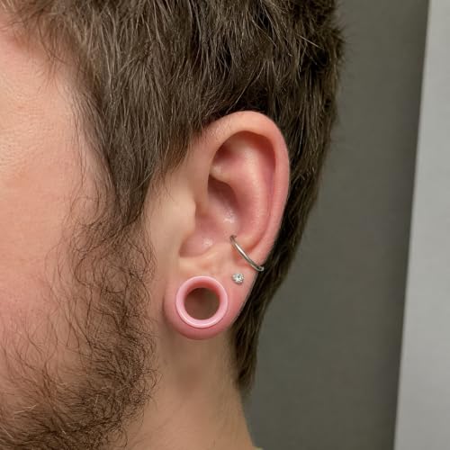 Oyaface 20 PCS Piercing Tunnel Set Soft/Hard Silicone Flesh Ear Plugs 2g-25mm Flexible Ear Stretching Gauge Expander - color: Lightpink(thin)