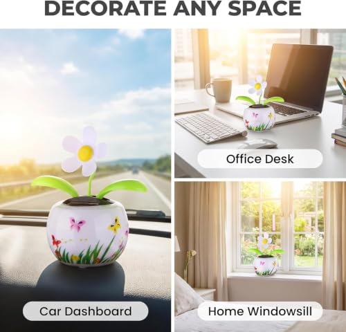 Solar Dancing Solar Powered Dancing White Flower in Colorful Shape Flip Flap Animated Bobblehead Dancer Window Sun Catcher Car Dashboard Decor Solar Power Kits，Learning and Education