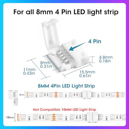 WENHSIN 10Packs 4-Pin RGB LED Light Strip Connectors 8mm Unwired Gapless Solderless Adapter Terminal Extension - size: 8MM-4PIN