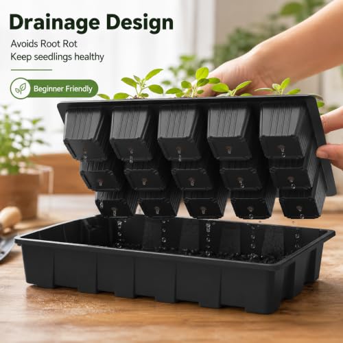 Gardzen 5 Pack Seed Starter Trays with Vented Domes 150 Cell Black - size: 15-Cell Black 10-Pack