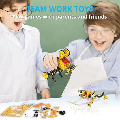 AESGOGO STEM Projects for Kids Ages 8-12, Solar Robot Science Building Kits, Birthday Gifts for 8 9 10 11 12-16 Year Old Boys Girls Teens, Robotics Powered by Sun or Battery(Not Include). - color: Yellow