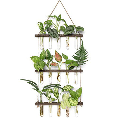 Mkono Plant Propagation Station, 3 Tier Brown Wall Hanging Vase Test Tubes - color: Brown, size: Medium
