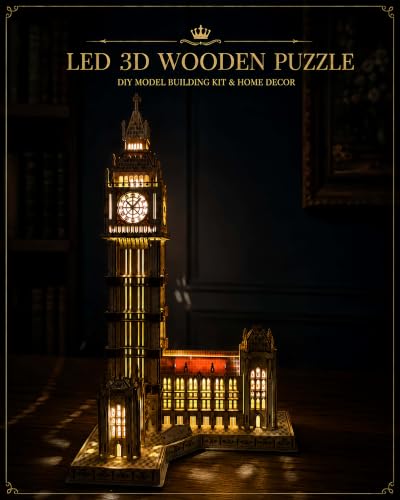 LED 3D Wooden Puzzle for Adults,BigBen London Clock Tower Model Kit,Gift