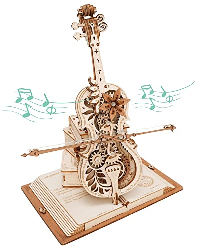 ROKR 3D Puzzles for Adults Cello+Piano Model Kit Wooden Music Box AMK81+AMK63 Building Kit Desk Gift for Men Women Hobby for Adults