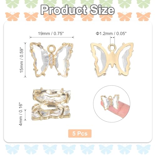 uxcell Crystal Gold Plated Butterfly Charm, Brass Zircon Charm Pendant - color: White, size: 19x15mm