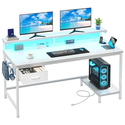 DurayLoly 39.3" Computer Desk with Power Outlet & Fabric Drawer,White - color: White, size: 39.3 IN