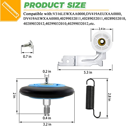 Dryer Repair Kit Fit for Samsung DV42H5000EW/A3 DV45H7000EW/A2 DV42H5200EP/A3 DV40J3000EW/A2, Includes DC97-16782A Samsung Dryer Roller, 6602-001655 Dryer Belt, DC93-00634A Idler Pulley by Techecook