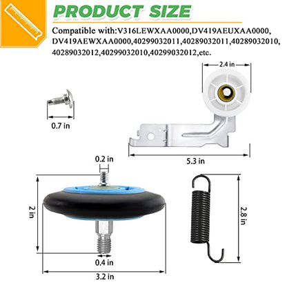 Dryer Repair Kit Fit for Samsung DV42H5000EW/A3 DV45H7000EW/A2 DV42H5200EP/A3 DV40J3000EW/A2, Includes DC97-16782A Samsung Dryer Roller, 6602-001655 Dryer Belt, DC93-00634A Idler Pulley by Techecook