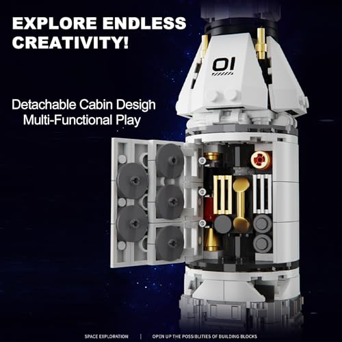 Sosuy Space-Rocket Building Blocks Sets,STEM 1201PCS 6+ Stage Separated Arrow Model Rockets Kit,Light Strip NASA Toys for Boys Adult Teen,Saturn V Models Birthday Gifts for Kids Age 8-12 - style: Space Rocket