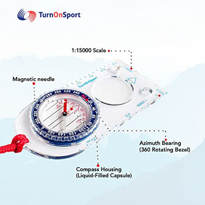 Orienteering Compass - Hiking Backpacking Compass | Advanced Scout Compass Camping and Navigation | Boy Scout Compass Kids - Children Compasses for Map Reading - Baseplate Compass Survival