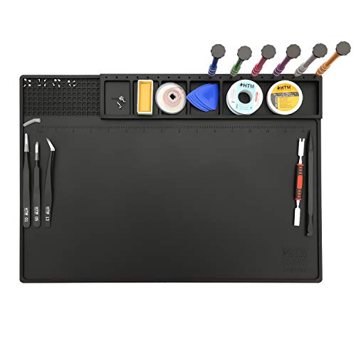 HengTianMei-202 Black Magnetic Repair Work Mat Heat Resistant 932°F, Silicone Soldering Mat Expand Work Area for Soldering, Electronics, BGA, Soldering Station, Computer Repair Etc 17" * 12" - size: HTM-202