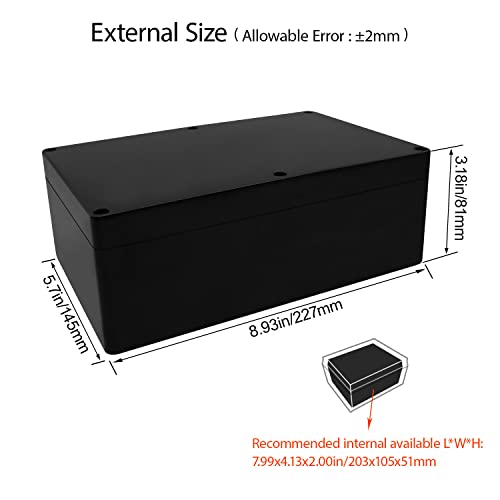 LeMotech Project Box ABS Plastic Junction Box IP65 Waterproof Hobby Box Electrical Boxes Universal Enclosure for Electronic Black 8.9X 5.7X 3.1 inch(230x150x85mm)（Pack of 1 - color: Black (1 pack), size: 8.9" x 5.7" x 3.1"