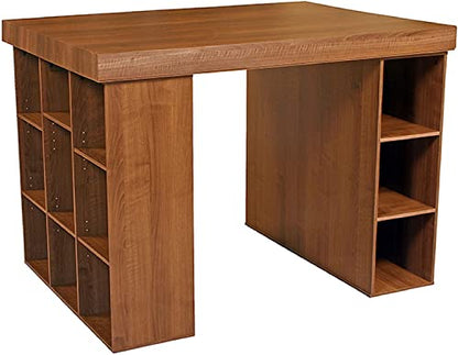 Project Center Desk with Bookcase and 3 Bin Cabinet-Walnut - color: Walnut