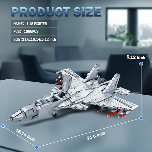 Reobrix J-15 Fighter Jet Building Set, 1066 PCS Military Airplane Model Kit for Adults & Teens 14+, Carrier-Based Aircraft Building Blocks with Foldable Wings, Missiles & Openable Cockpit - color: J-15