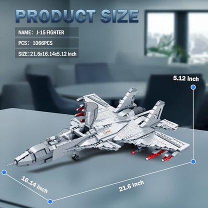 Reobrix J-15 Fighter Jet Building Set, 1066 PCS Military Airplane Model Kit for Adults & Teens 14+, Carrier-Based Aircraft Building Blocks with Foldable Wings, Missiles & Openable Cockpit - color: J-15