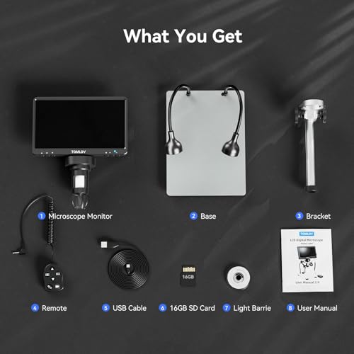TOMLOV DM9 7" Digital Microscope 1200X for Coins & Soldering, 16GB - color: Silver, size: 7" (Pack of 2)
