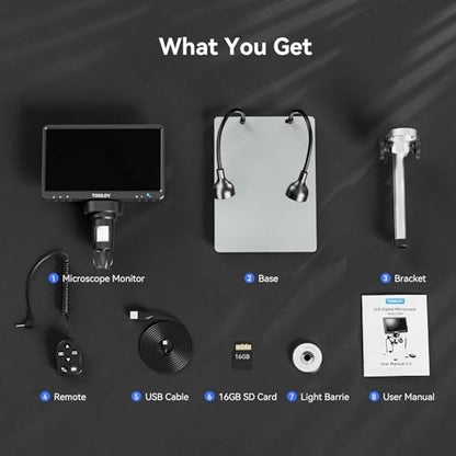 TOMLOV DM9 7" Digital Microscope 1200X for Coins & Soldering, 16GB - color: Silver, size: 7" (Pack of 2)