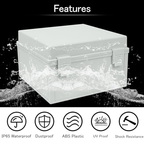 Junction Box IP65 Waterproof Electrical Box Outdoor ABS Plastic Project Box Hinged Shell Universal Enclosure Box with Mounting Plate, Wall Brackets, Cable Glands 11.8" x 11.8" x 7.1" - color: Grey, size: 11.8" x 11.8" x 7.1"