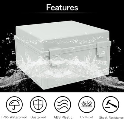 Junction Box IP65 Waterproof Electrical Box Outdoor ABS Plastic Project Box Hinged Shell Universal Enclosure Box with Mounting Plate, Wall Brackets, Cable Glands 11.8" x 11.8" x 7.1" - color: Grey, size: 11.8" x 11.8" x 7.1"