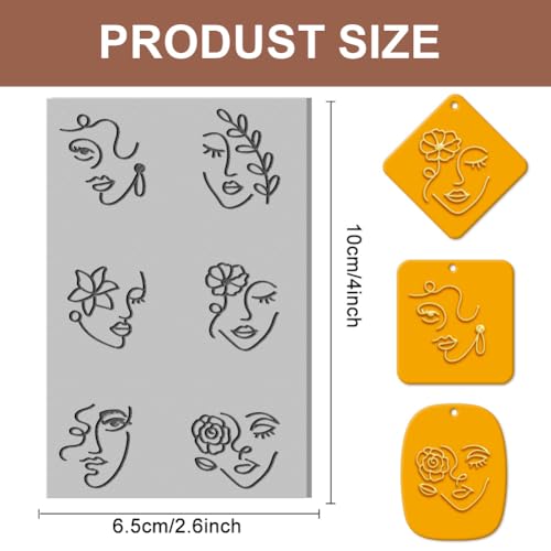 CHGCRAFT Floral Abstract Human Face Clay Texture Mat Clay Face Modeling Pattern Pad Texture Sheets for Polymer Clay Making Earrings Jewelry, 4x2.6inch - style: Floral Abstract Human Face