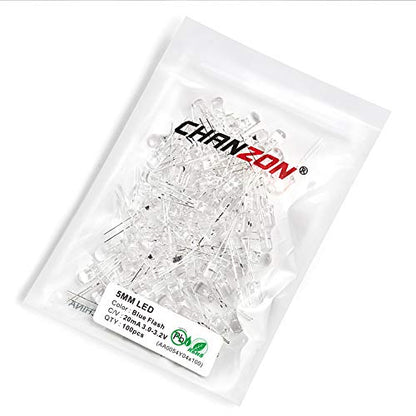 CHANZON 100 pcs 5mm Blinking Blue LED Diode Lights 1.5Hz Flashing - color: D) Clear Blue (100pcs)