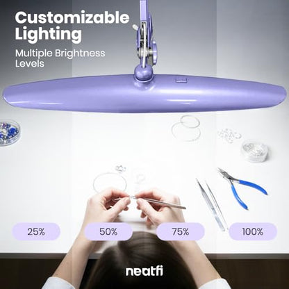 Neatfi XL 2200 Lumens 24W LED Desk Lamp – Shadow-Free Task Lighting | 4-Level Dimming | Home Office & Crafts Use | 20-Inch Wide Head (Lavender, Non-CCT with Clamp) - color: Lavender, size: Non-CCT with Clamp
