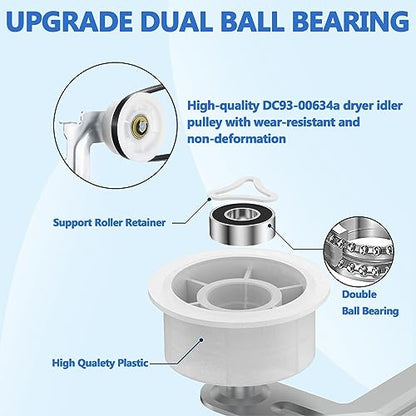 【Upgraded】Dryer Roller Replacement Part for Samsung DV42H5000EWA3 DV45H7000EWA2 DV48H7400EWA2 DV42H5200EPA3 DV40J3000EWA2, DC97-16782A Dryer Roller DC93-00634A Idler Pulley 6602-001655 Dryer Belt Kit